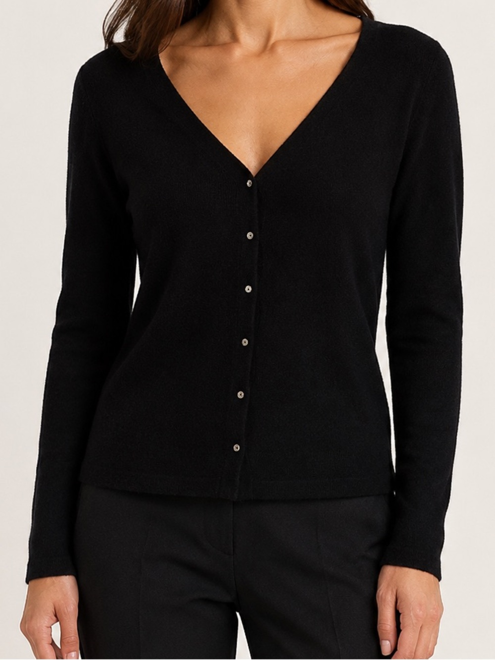 REPEAT Classic Cashmere 100% Black V-Neck Cardigan Size 42 Large